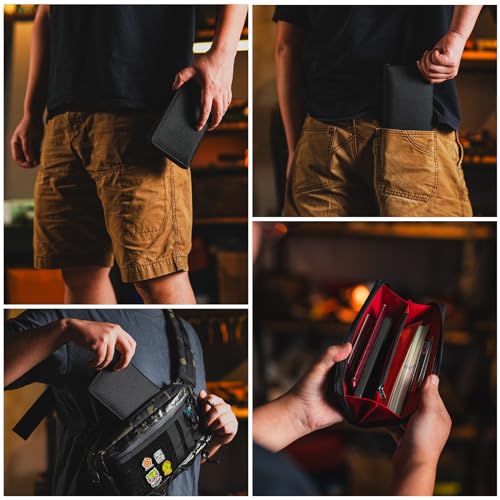 PC2 EDC Long Wallet, Portable Men's Clutch Bag for Storage Cash and Phone, Durable Large Zippered Purse with Coin Pocket and Card Slots(Black)3