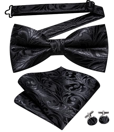 Image of Dubulle Mens Paisley Striped Bowtie Set Pre-tied Bowtie for Men and Pocket Square Set Wedding Business