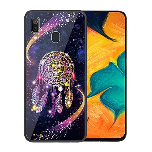 Urhause Tempered Glass Cover Compatible with Samsung Galaxy A20 Case Glossy Mirror Case Ultra Thin Starry Sky Hard Cover Dreamcatcher Tempered Glass + Soft Silicone Skin Cover Anti-Scratch Cover