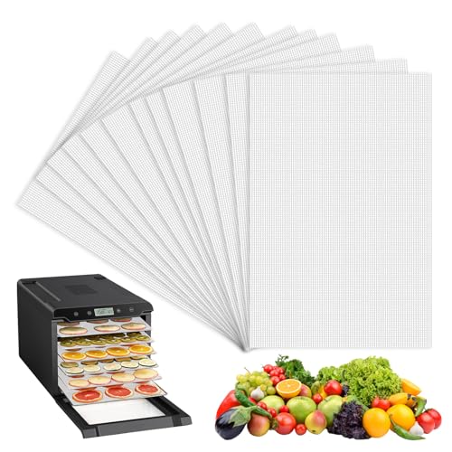 12 Feuilles de Déshydrateur en Silicone, Tapis de Déshydrateur Antiadhésifs, Réutilisables et Sans BPA pour Fruits, Légumes et Aliments, 37x29 cm