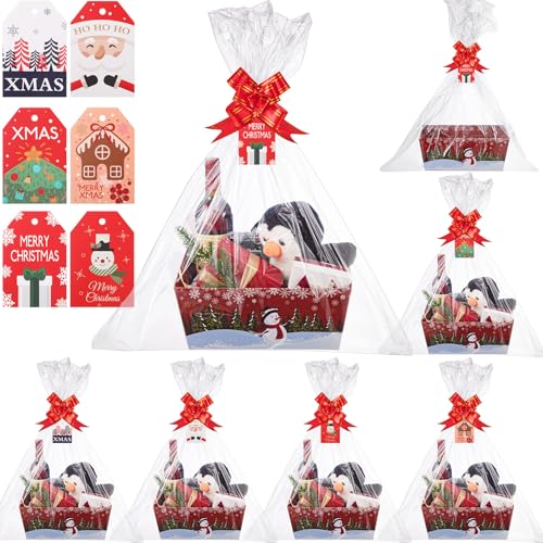 Cholemy 6 Sets, 12 x 10 Large Red Christmas Baskets, Empty Gift Baskets, DIY Cardboard Basket with Handles, Ideal for Christmas & Holiday Parties(Snowman)