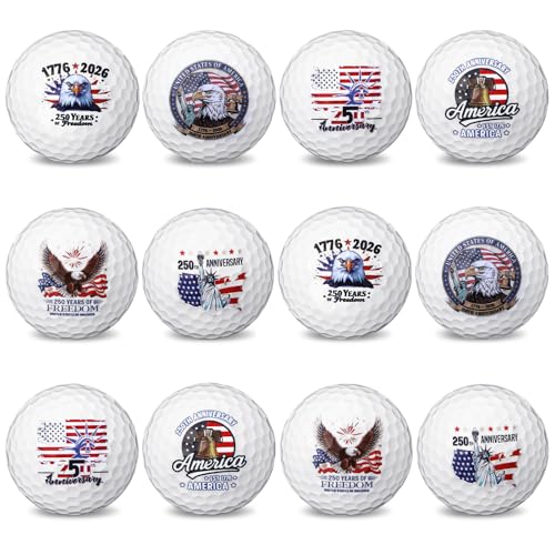 Teyva Daily 12 Pack 250Th Anniversary Patriotic Golf Balls, Usa Independence Day 4Th Of July Red White Blue Novelty, Regulation Size Commemorative Golf Balls Gift For Golfers, Men, Dad, Veterans