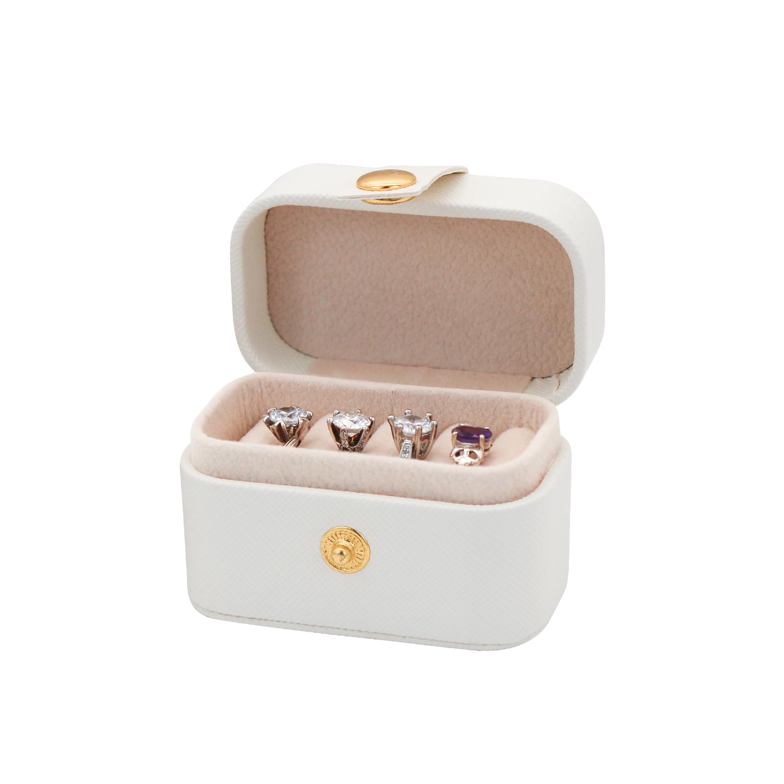 FuninCrea Ring Box Klein Ringschatulle mit 6 Ringnuten, Ring Aufbewahrung PU-Leder Ringhalter Ring Box Tragbar Ringkästchen Ring Schachtel für Ohrringe Ringe (Weiß) Fashion