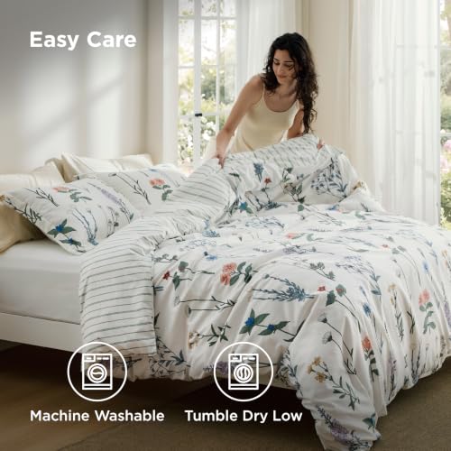 Image of Bedsure Duvet Cover King Size - Reversible Cute Floral Duvet Cover Set with Zipper Closure, 3 Pieces White Bedding Set with 8 Corner Ties and 2 Pillow Shams 20 inchx36 inch