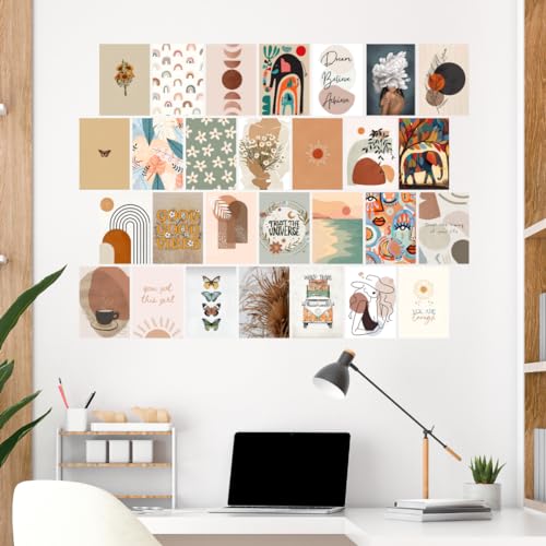 Image of Bohemian Aesthetic Wall Collage Kit Posters (Pack of 28) - 6 x 8 Inches Posters for Wall Decoration - Wall Art For Bedroom, Office, Living room, Dorm room - Double Tape Included (Bohemian, 28)