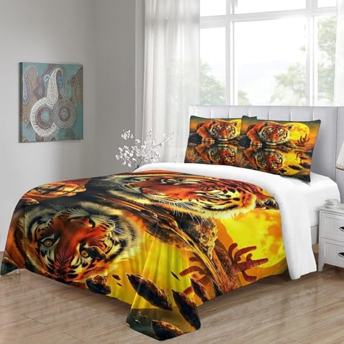 Housse de couette tigre microfibre douce avec fermeture éclair invisible et imprimé bête 3D - 5