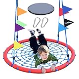 Royal Oak Giant 40' Spider Web Tree Swing, 600 lb Weight Capacity, Durable Steel Frame, Waterproof, Adjustable Ropes, Bonus Flag Set and 2 Carabiners, Non-Stop Fun for Kids (Red and Blue)