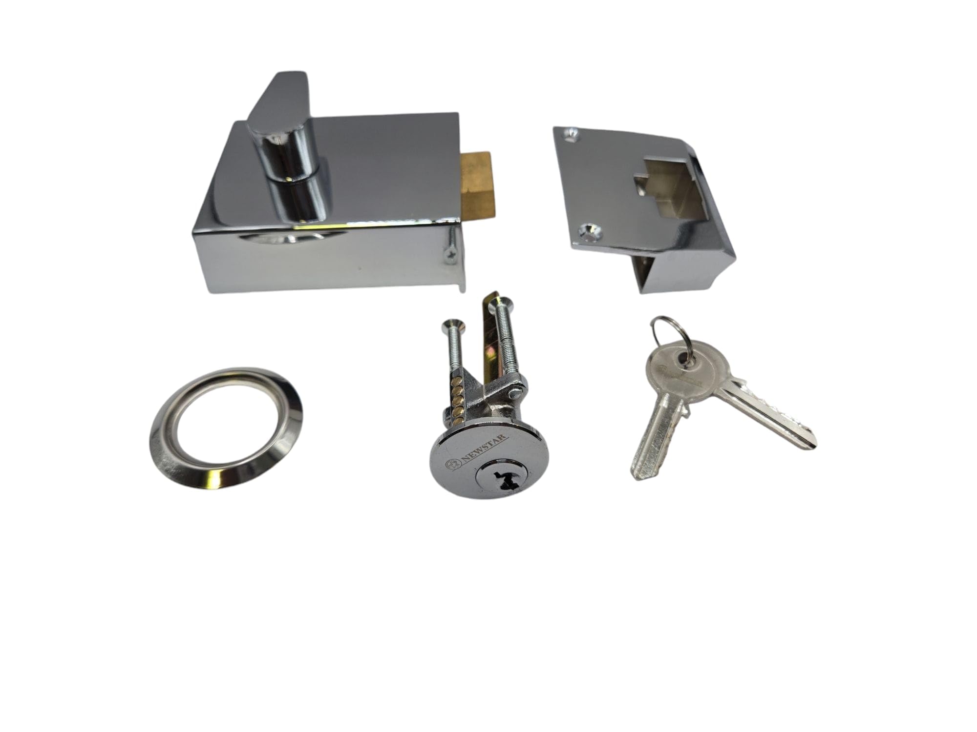 Bary Dead Bolt Night Latch Complete with Rim Cylinder (Chrome)