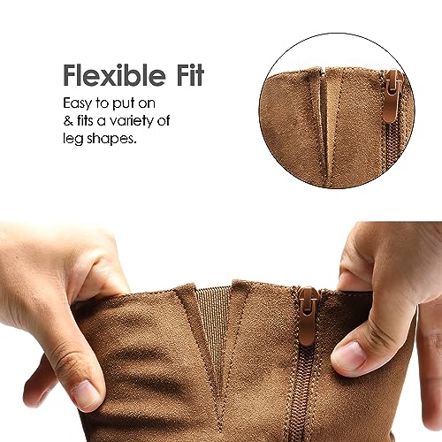 DREAM PAIRS Women's Knee-High Boots, Comfortable Chunky Block Heel Pointed Toe Pull On Side Zipper Suede Slouch Riding Boots4