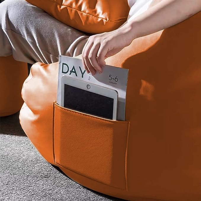 Image of INSTER Combo of Bean Bag Cover with Footrest and Cushion Only (Without Filling) Faux Leather Bean Bag Chair Couch Cover Seat Lazy Sofa (4XL, Orange)