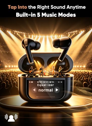 Image of Bucephalus Wireless Earbuds, Bluetooth 5.4 Ear Buds with Smart Touchscreen Case & Noise Cancelling, 48H Playtime, Bass Stereo Sound, Compatible with iPhone /Android, Pad - Ebony