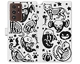 Cavka Wallet Case Replacement for Samsung Galaxy S23 S22 Note 20 Ultra S21 FE S10 S20 A03 A50 Skeleton Cover Zombie Flip PU Leather Snap Vampire Skulls Folio Magnetic Halloween Cat Card Holder Cute