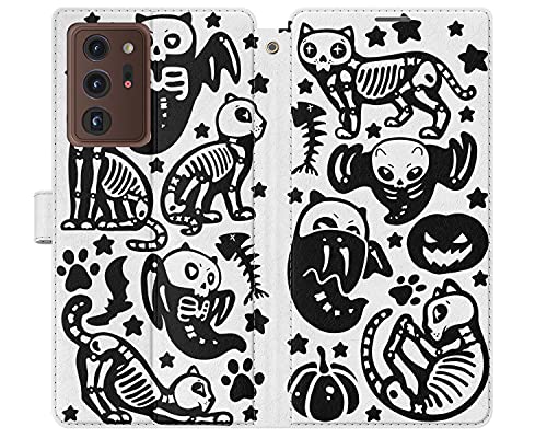 Cavka Wallet Case Replacement for Samsung Galaxy S23 S22 Note 20 Ultra S21 FE S10 S20 A03 A50 Skeleton Cover Zombie Flip PU Leather Snap Vampire Skulls Folio Magnetic Halloween Cat Card Holder Cute