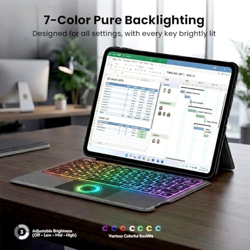 Image of Keyboard Case for OnePlus Pad Go 2 12.1 inch OPD2504, OPD2505 Cover with Trackpad, 7 Backlit Protective Folio Cover with Multi-Gesture Trackpad, 7-Color Backlit Keys, Magnetic Detachable (Black)