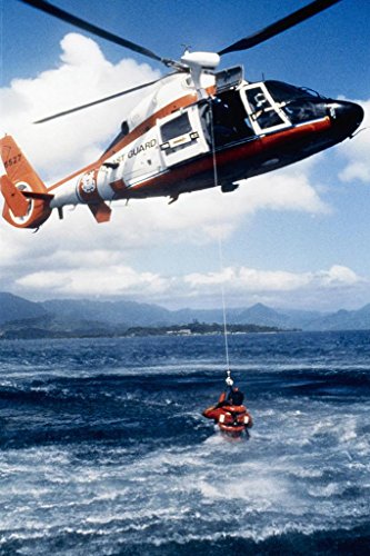 Laminated Coast Guard Helicopter During Rescue at Sea Photo Photograph Poster Dry Erase Wall Art 24x16