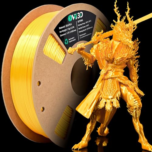 OVV3D PLA Filament 1.75 Silk Gold, 3D Drucker Filament Gold Seide, Filament PLA Seidig Metall, 3D-Druckmaterial PLA Filament 1.75 mm ±0,02mm, PLA 1KG/2.2lbs