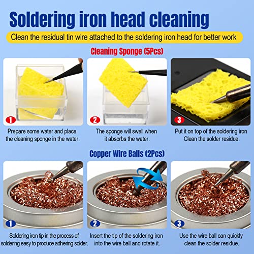 BEEYUIHF Rosin Core + Soldering Paste Flux (1.76oz/50g) + Soldering Iron Tip Cleaners + Soldering Cleaning Sponge, Soldering Tip Kit - Thumbnail 6