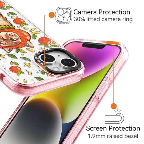 Coque iPhone 14 chat rose pailleté protection antichoc 2 mètres durable - 3