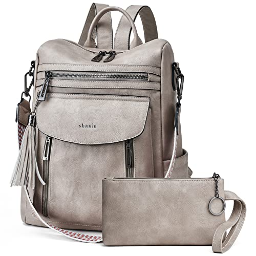 Shrrie Mochila feminina moderna de couro, mochila de designer de viagem, bolsa de ombro conversível, 1-5 cinza de dois tons, 12.5 x 5 x 13 inches, Mochilas de viagem