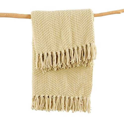 Home Soft Things Throw Blanket Knitted Tweed Throw 60'' x 80‘’, Light Camel, Super Soft Cozy Warm Comfortable Breathable Throw for Living Room Chair Couch Bed Sofa Bedroom Home Décor - Thumbnail 6