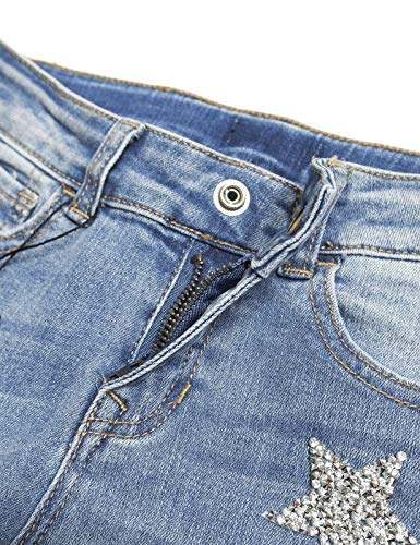Calça jeans infantil infantil skinny rasgada com lantejoulas rosa e estrelas da KIDSCOOL Space, Silv