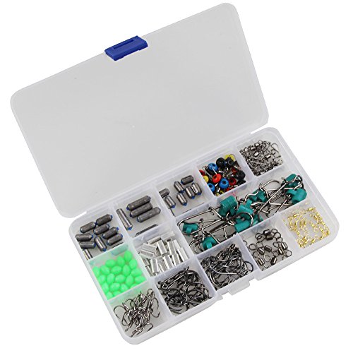 ICE SEA 180PCS Fishing Tackle Set Including Sinker Sliders, Luminous Fishing Beads, Treble Hooks, Fishing Hooks, Single Sleeves, Swivel Snaps and Balling Bearing Swivels Connectors with Tackle Box - Thumbnail 4