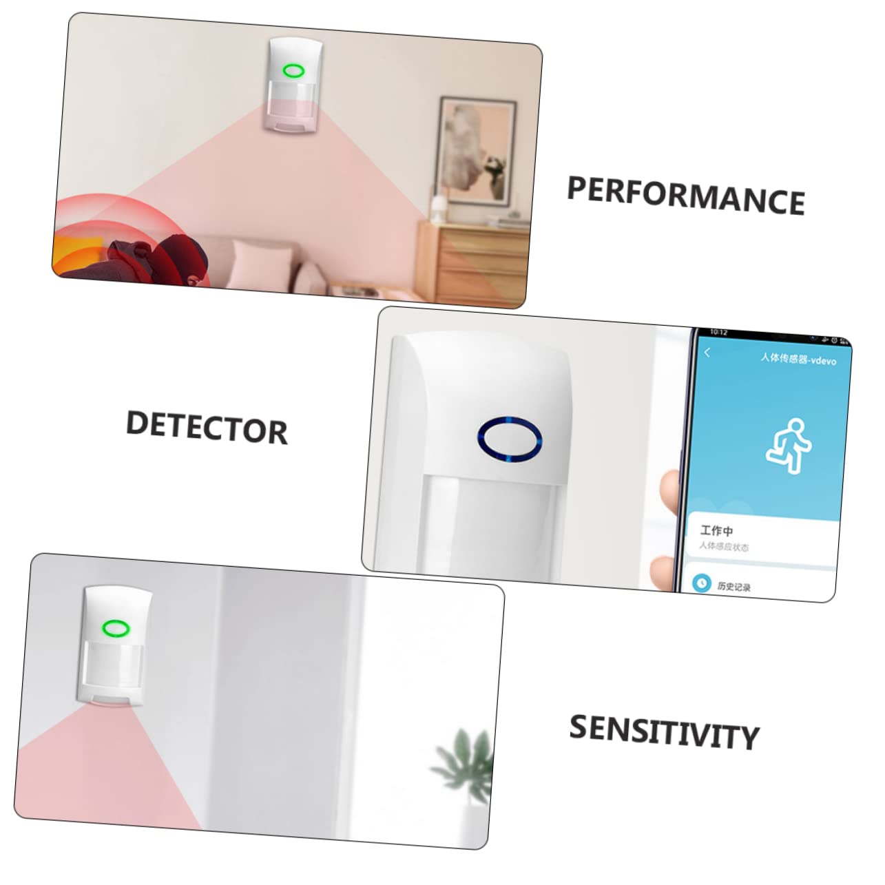 OSALADI 3 alarmas detectoras de gran angular, rango de detección, sensibilidad, diseño compacto para seguridad en interiores, color blanco