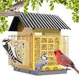 Picture of FlowaFoli Bird Feeders for Outdoors Hanging, Metal Bird Feeder with Double Suet Cage Cake, Large Capacity, Birdfeeders Sturdy & Weatherproof, Easy to Clean & Refill, Great for Attracting Wild Birds