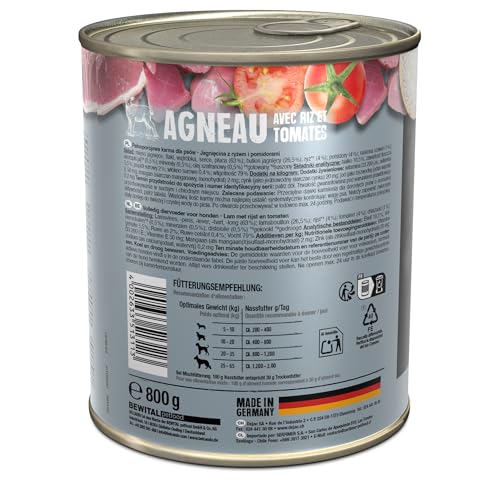 BELCANDO Super Premium Dose [6x800g Lamm mit Reis & Tomate] | Nassfutter für Hunde | Feuchtfutter Dose | Alleinfutter für Hunde Aller Rassen