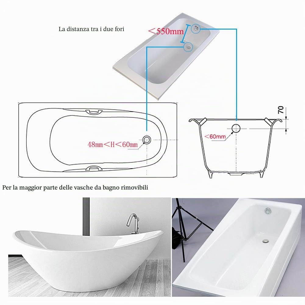 Scarico cromato per vasca da bagno con troppopieno e scarico pop-up