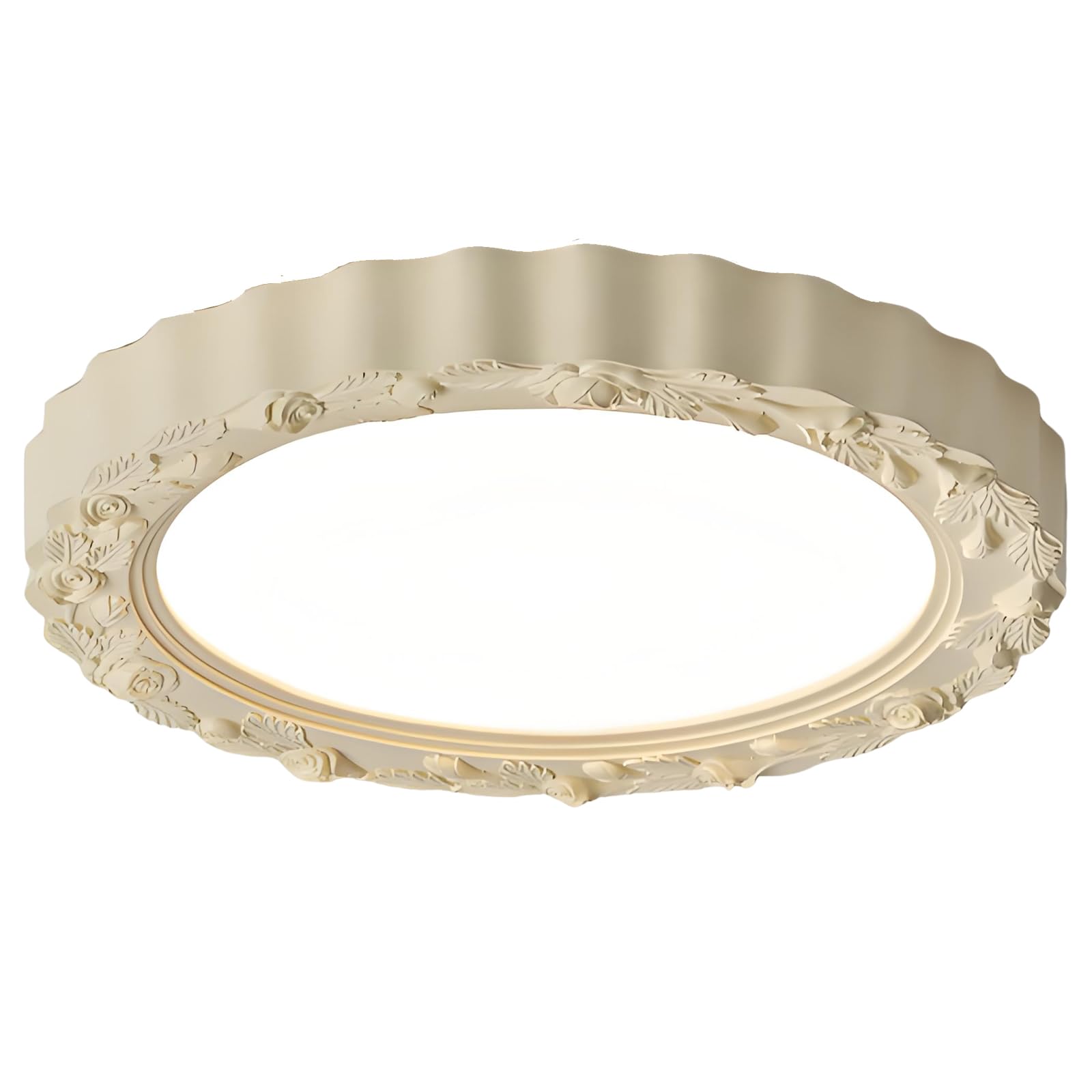 YNVIOZM French Flush Mount Ceiling Light,Mid-Century Round Close-to-Ceiling LED Light,Resin Body ＆ Acrylic Shade Retro Lighting Fixtures for Laundry Room Hallway Kitchen