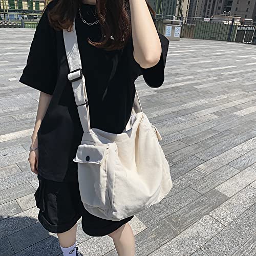 Bolsa unissex transversal, de ombro, de lona macia, moderna, grande capacidade, cor sólida, bolsa ca