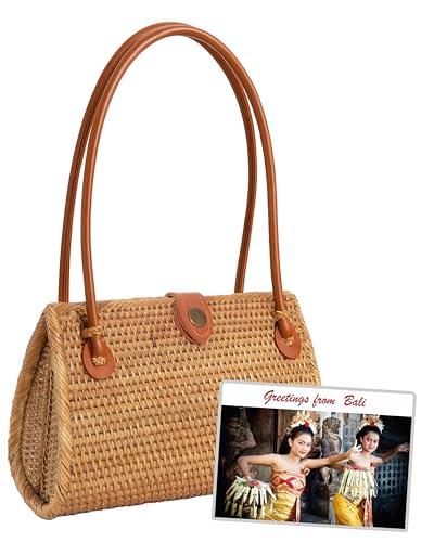 Pro@Home43® - Original auf Bali handgefertigte Damen Rattan Handtasche - Braun shell-type