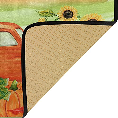 Autumn Truck Pumpkin Kitchen Rugs Thanksgiving Sunflower Maples Floor Comfort Mats Bath Rugs Entryway Welcome Non Slip Area Rug For Bedroom Living Room Doormats Home Decor 39" X 20" #TOP6