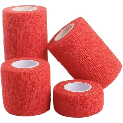 【包帯】自己粘着包帯 伸縮性 通気性 不織布製 家庭用 スポーツ用 弾性包帯テープ くっつく包帯 巻きやすい フィット感持続 肌にやさしい設計 (赤, 2.5 × 4.5cm 6個入)
