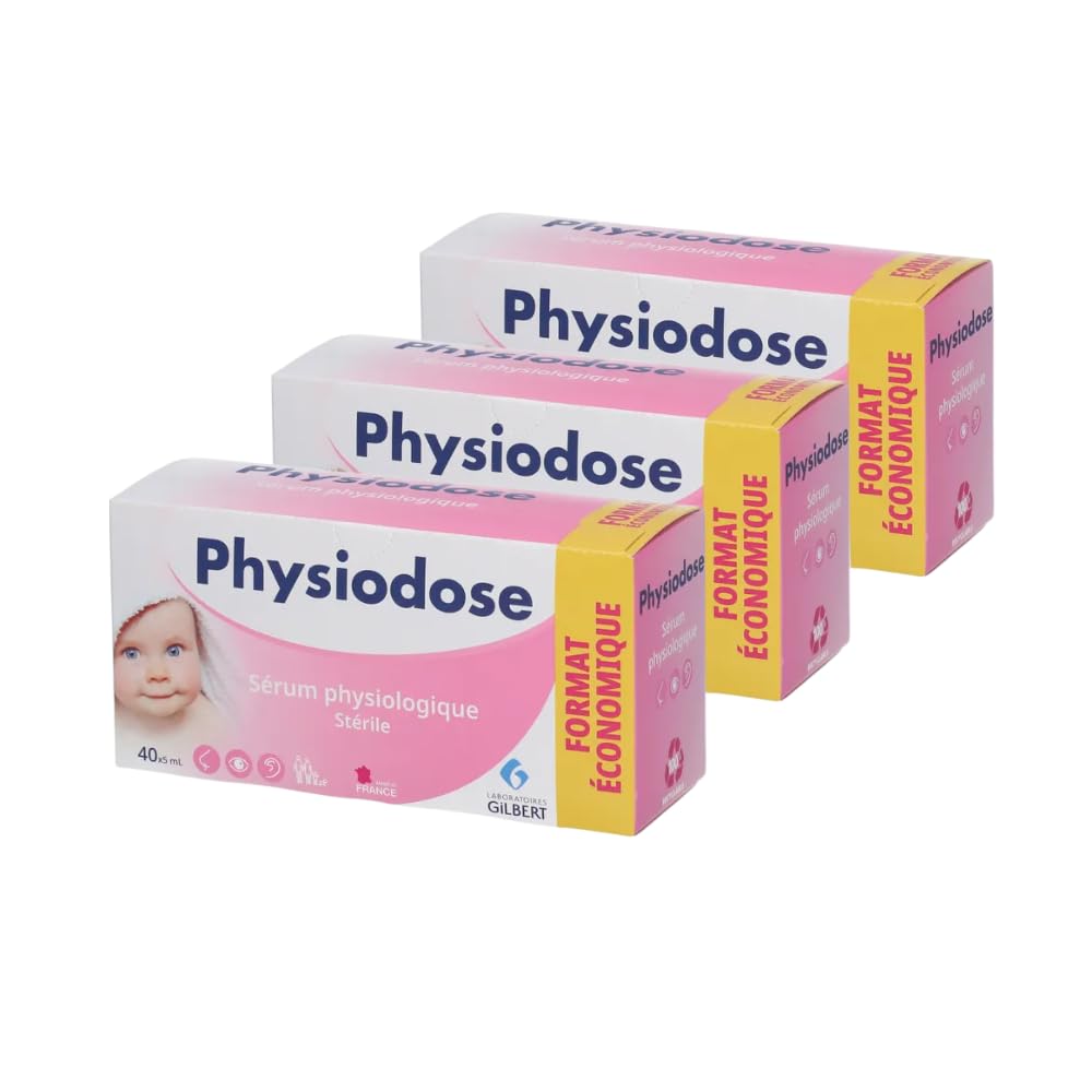 Pack 3 PHYSIODOSE - Sérum Physiologique 40x5ml - Hygiène du nez, des yeux, des oreilles – Nourrisson, bébé, adulte – Laboratoires Gilbert – Fabriqué en France