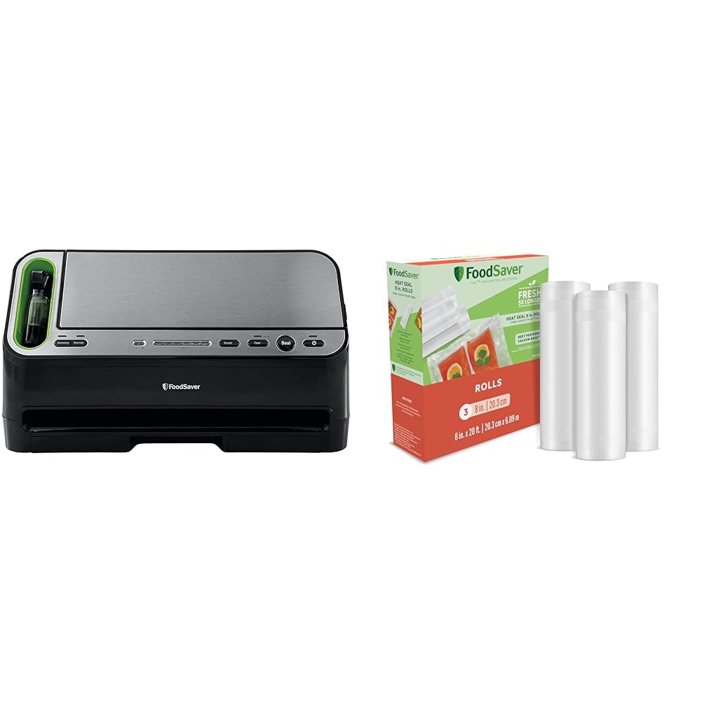 FoodSaver V4400 2-in-1 Vacuum Sealer with Starter Kit and FoodSaver 8" x 20' Vacuum Seal Rolls (Pack of 3)