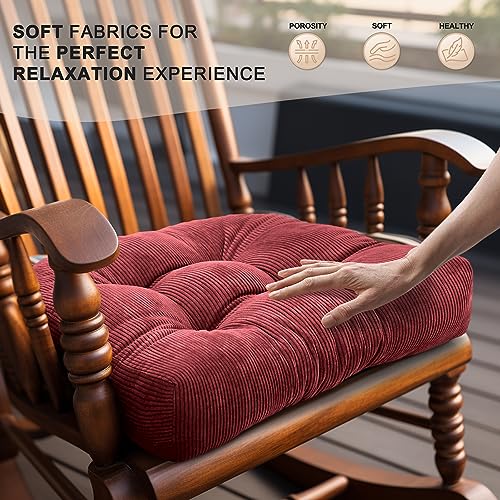 Image of Lokex Rocking Chair Cushion Only,Tufted Non-Slip Comfortable Rocking Chair Cushions Indoor with Ties,Striped Rocking Chair Pads (Burgundy-S2064-10, 21x17 /17x17)
