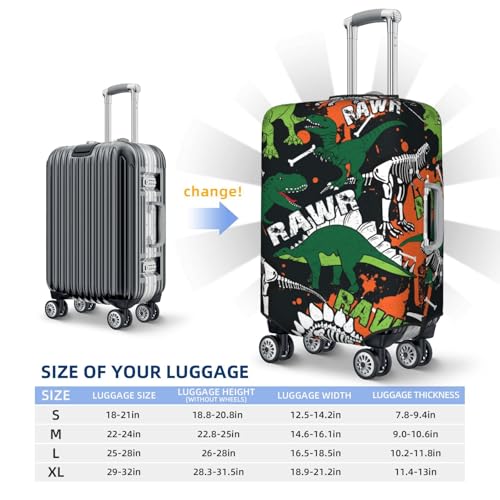 Dinosaur Skeleton Print Luggage Cover For Suitcase,Washable Elastic Travel Suitcase Protector With Zipper Closure And Bottom Buckle – Fits 18-32" Luggage-X-Large4