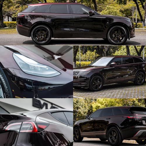 YOLOCKEY Chrome Black Charm Red Vinyl Wrap, Gloss Car Wrap Vinyl Roll Adhesive Decal Film Sheet Air Release Auto DIY Decor, Self-Adhesive Car Wrapping