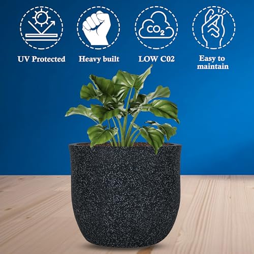 Image of BonKaso 10 Inch Jaguar Round Plant Pots | Highly Durable & Lightweight Polymer Planter for Indoor & Outdoor Use | Flower Pot (Gamla /Gamale) for Home, Office, Garden, Living Room & Balcony (Dark Grey)