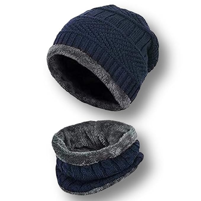 squarnd Men’s Latest Winter Beanie Combo Woolen Neck & Head Cap & Warmer Scarf Set – Blue Color-picture-38