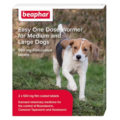 Beaphar - Easy One Dose Worming Tablets For Medium & Large Dogs Dogs Over 12 Weeks Old & Over 8kg Kills Roundworms Tapeworms & Hookworms - Veterinary medicine Easy-To-Give - 2 Tablet Pack