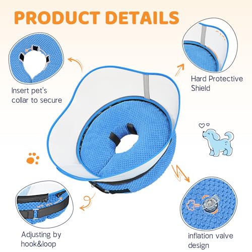 Image of Supet Raised Inflatable Dog Cone Alternative Collars for After Surgery, Dog Donut Collar After Surgery, Soft Pet Cone for Small Medium Large Dogs to Stop Licking