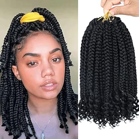 Layashow 12 Inch Crochet Box Braids Curly Ends 6 Packs Bohemian Box Braids Crochet Braid Hair for Black Women (1B, 12 Inch) Cover