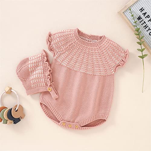 Boys Knitted Outwear Baby Newborn Infant Baby Knitted Romper Cotton Sleeveless Girl Ruffled Striped (Pink, 3-6 Months)4