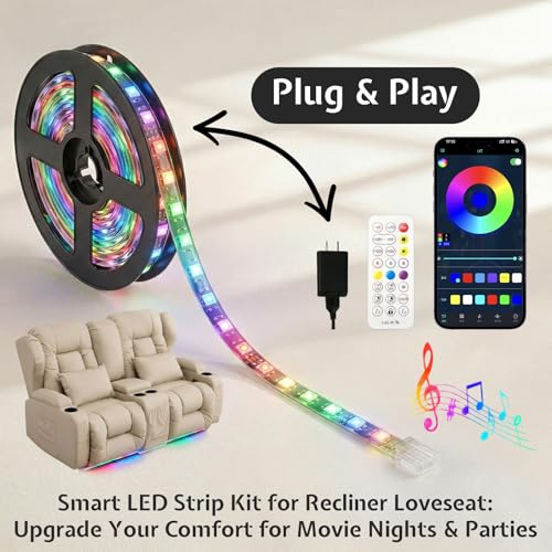Image of Loveseat Recliner Sofa with Console,RV Wall Hugger Recliners for Small Spaces,Reclining Loveseat Sofa Recliner with DIY LED Lights /Cup Holders /Lumbar Pillows,RV Furniture,Beige,66 inch 2-Seater with light