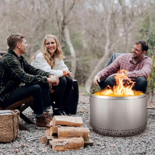 GarveeHome 32" Smokeless Fire Pit with Handle, Portable Fire Pit for Camping with Removable Ash Pan, Outdoor Bonfire Pit for Camping, Garden,Ideal for 10-15 People