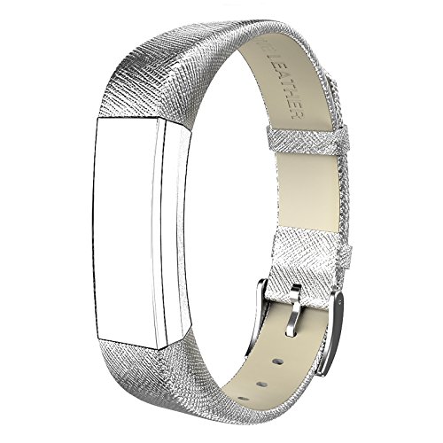 SWEES Genuine Leather Bands Compatible with Alta & Alta HR, Genuine Leather Band with Buckle Replacement Wristband Small & Large Women Men, Silver, Gold, Black, Brown, Pink, Grey