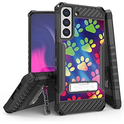 Beyond Cell Tri-Shield Phone Case with Kickstand Compatible with Samsung Galaxy S22 Military Grade Drop Tested Rugged High Impact Full Body Shockproof Protection Black Paw Prints Cover